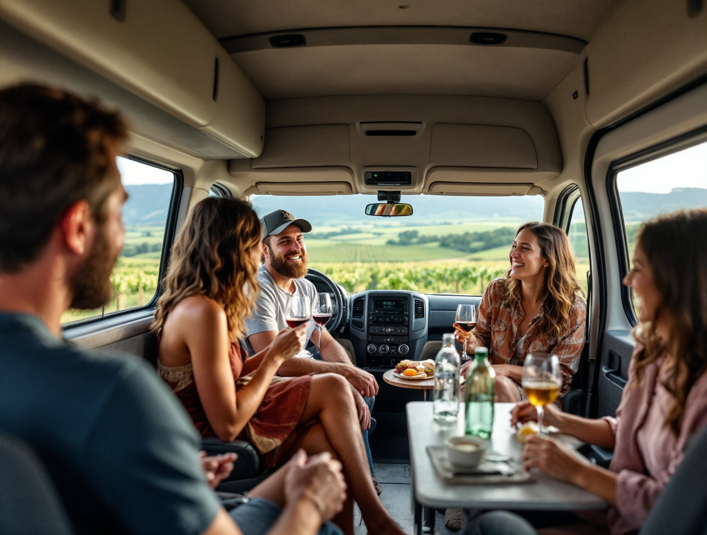 4B – Inside van with wine tour vibe-Planning a Wine-Tasting Day in a Chauffeured Sprinter Van: Safety, Comfort, and Fun