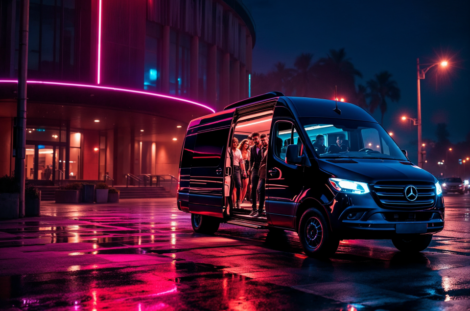 6A – Nighttime concert shuttle arrival-Concerts, Shows, and Big Nights Out: Using a Sprinter Van as Your Group Shuttle
