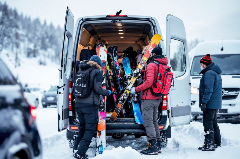 7B – Loading ski and snowboard gear-Ski Resort Transfers in a Luxury Sprinter Van: What to Know Before You Book
