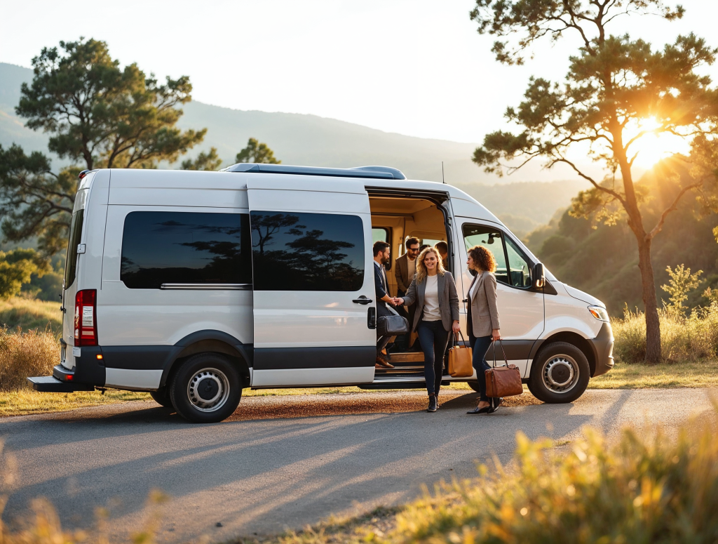 9C – Team heading to offsite retreat-Executive Sprinter Vans for Meetings and Offsites: A Corporate Travel Playbook
